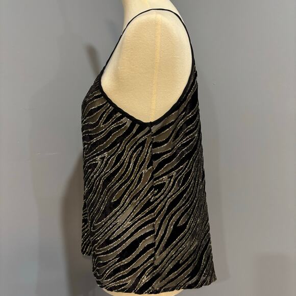 Y2K,  velvet and sheer zebra glitter, sparkle spaghetti strap shirt, size large - Picture 6 of 7